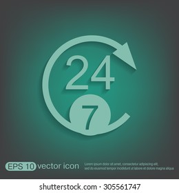 24 7 icon. open 24 hours a day and 7 days a week icons