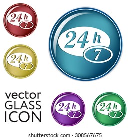 24 7 icon. open 24 hours a day and 7 days a week icons
