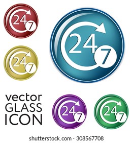 24 7 icon. open 24 hours a day and 7 days a week icons