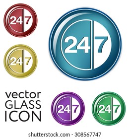 24 7 icon. open 24 hours a day and 7 days a week icons