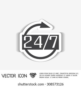 24 7 icon. open 24 hours a day and 7 days a week icons 24/7