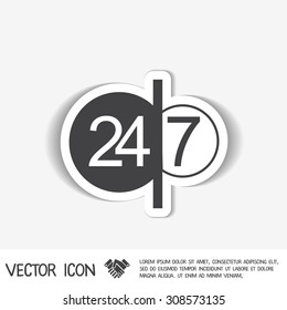 24 7 icon. open 24 hours a day and 7 days a week icons