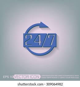 24 7 icon. open 24 hours a day and 7 days a week icons