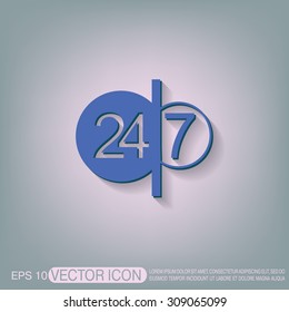 24 7 icon. open 24 hours a day and 7 days a week icons