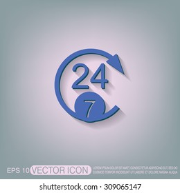 24 7 icon. open 24 hours a day and 7 days a week icons