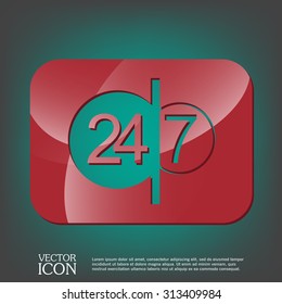 24 7 icon. open 24 hours a day and 7 days a week icons