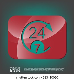 24 7 icon. open 24 hours a day and 7 days a week icons