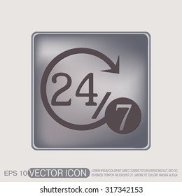 24 7 icon. open 24 hours a day and 7 days a week icons