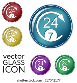 24 7 icon. open 24 hours a day and 7 days a week icons