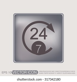 24 7 icon. open 24 hours a day and 7 days a week icons
