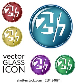 24 7 icon. open 24 hours a day and 7 days a week icons