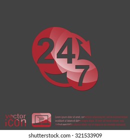 24 7 icon. open 24 hours a day and 7 days a week icons