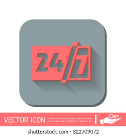 24 7 icon. open 24 hours a day and 7 days a week icons