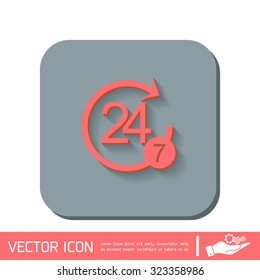 24 7 icon. open 24 hours a day and 7 days a week icons