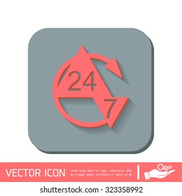 24 7 icon. open 24 hours a day and 7 days a week icons
