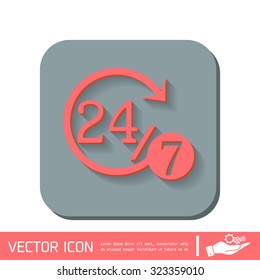 24 7 icon. open 24 hours a day and 7 days a week icons