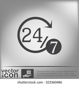 24 7 icon. open 24 hours a day and 7 days a week icons