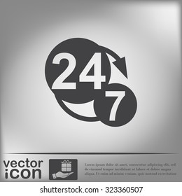24 7 icon. open 24 hours a day and 7 days a week icons