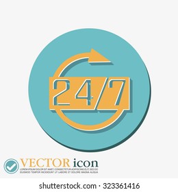 24 7 icon. open 24 hours a day and 7 days a week icons
