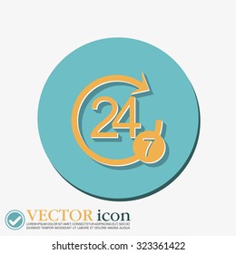24 7 icon. open 24 hours a day and 7 days a week icons