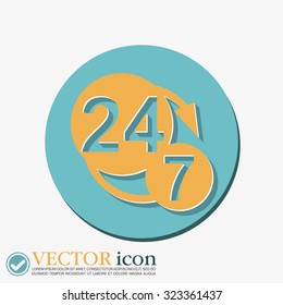24 7 icon. open 24 hours a day and 7 days a week icons