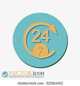 24 7 icon. open 24 hours a day and 7 days a week icons
