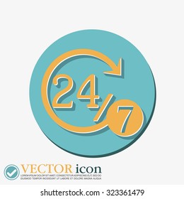 24 7 icon. open 24 hours a day and 7 days a week icons