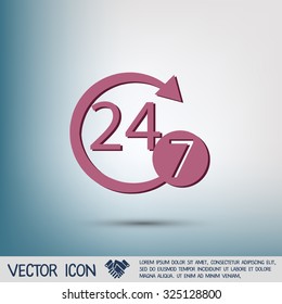 24 7 icon. open 24 hours a day and 7 days a week icons