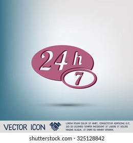 24 7 icon. open 24 hours a day and 7 days a week icons