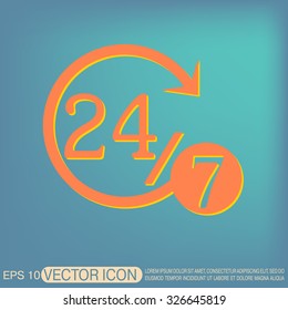 24 7 icon. open 24 hours a day and 7 days a week icons