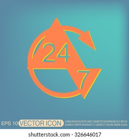 24 7 icon. open 24 hours a day and 7 days a week icons