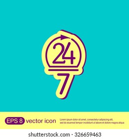 24 7 icon. open 24 hours a day and 7 days a week icons