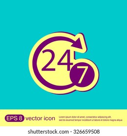 24 7 icon. open 24 hours a day and 7 days a week icons