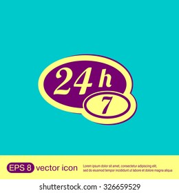 24 7 icon. open 24 hours a day and 7 days a week icons