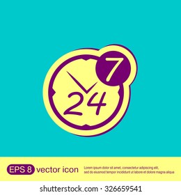 24 7 icon. open 24 hours a day and 7 days a week icons