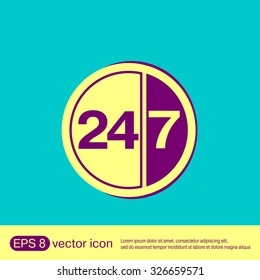 24 7 icon. open 24 hours a day and 7 days a week icons