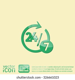 24 7 icon. open 24 hours a day and 7 days a week icons