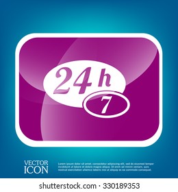 24 7 icon. open 24 hours a day and 7 days a week icons