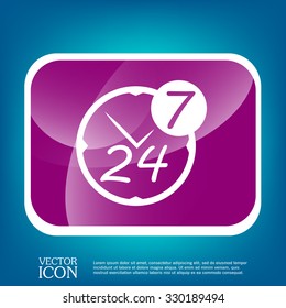 24 7 icon. open 24 hours a day and 7 days a week icons