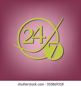 24 7 icon. open 24 hours a day and 7 days a week icons