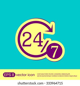 24 7 icon. open 24 hours a day and 7 days a week icons