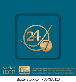24 7 icon. open 24 hours a day and 7 days a week icons