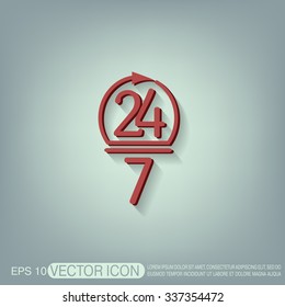24 7 icon. open 24 hours a day and 7 days a week icons