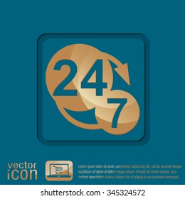 24 7 icon. open 24 hours a day and 7 days a week icons