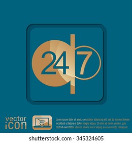 24 7 icon. open 24 hours a day and 7 days a week icons