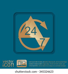 24 7 icon. open 24 hours a day and 7 days a week icons