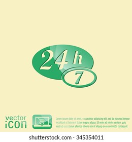24 7 icon. open 24 hours a day and 7 days a week icons