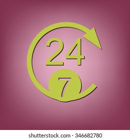 24 7 icon. open 24 hours a day and 7 days a week icons