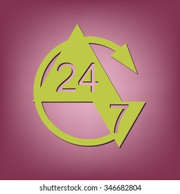 24 7 icon. open 24 hours a day and 7 days a week icons