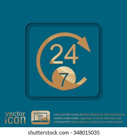 24 7 icon. open 24 hours a day and 7 days a week icons